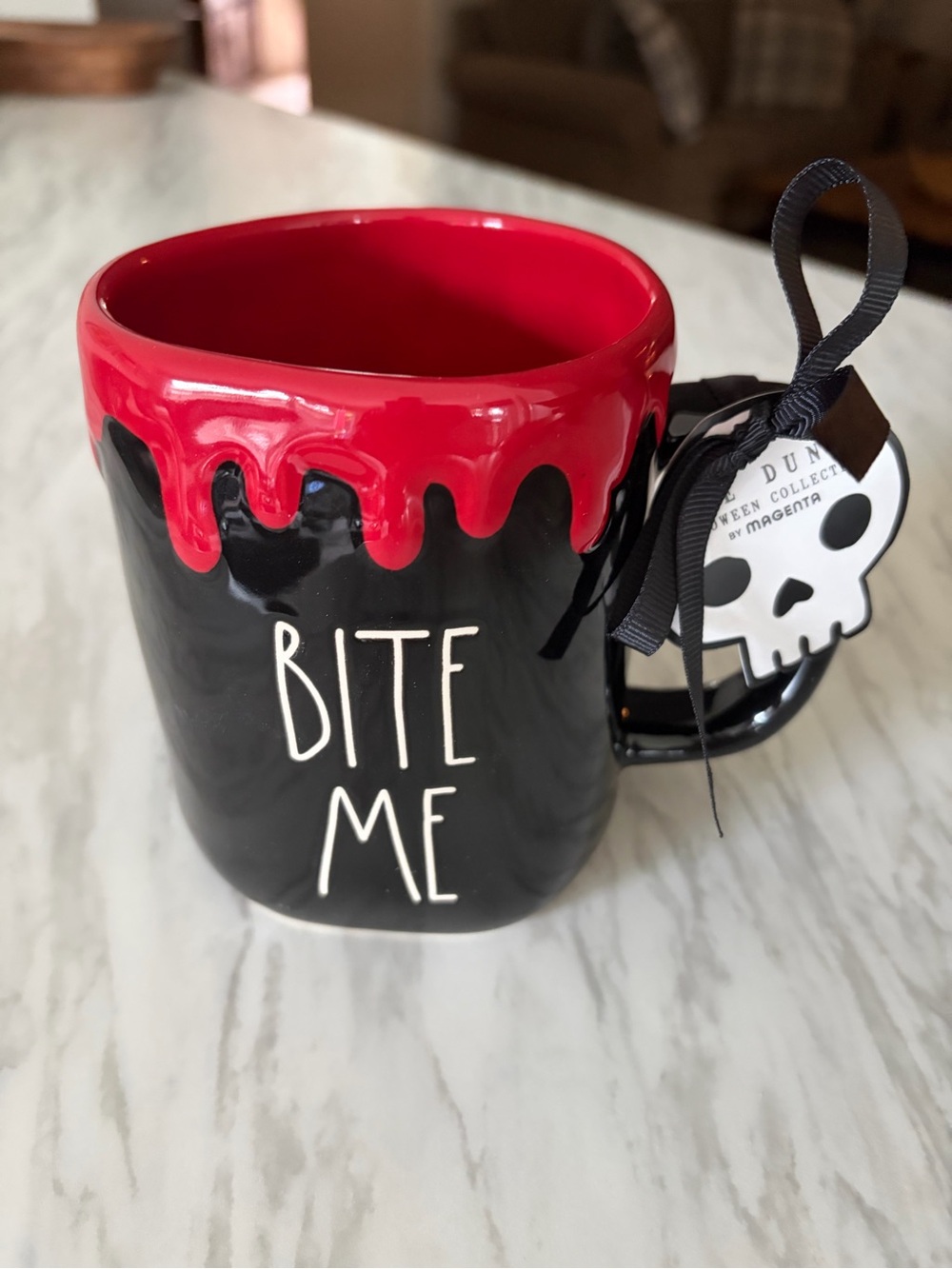 Rae Dunn Black Mug with Red Drip "BITE ME" HALLOWEEN